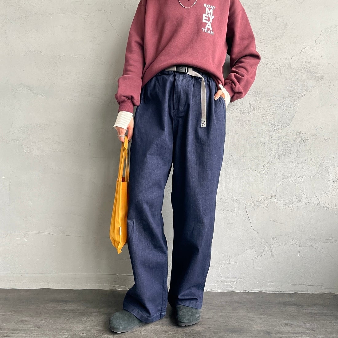 Gramicci [グラミチ] 別注 ワイドデニムパンツ [GUP5-F1089-JF] ONE WASH &&モデル身長：160cm 着用サイズ：S&&