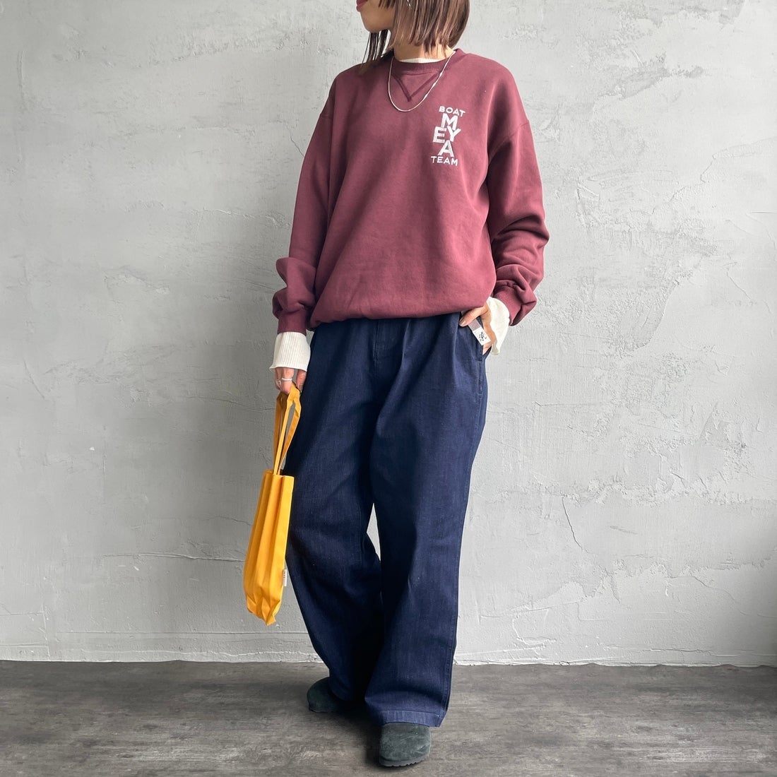 GRAMiCCi [グラミチ] 別注 ワイドデニムパンツ [GUP5-F1089-JF] ONE WASH &&モデル身長：160cm 着用サイズ：XS&&