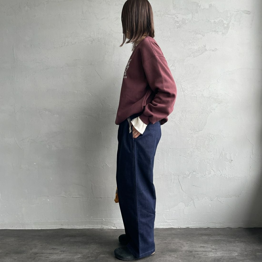 GRAMiCCi [グラミチ] 別注 ワイドデニムパンツ [GUP5-F1089-JF] ONE WASH &&モデル身長：160cm 着用サイズ：XS&&