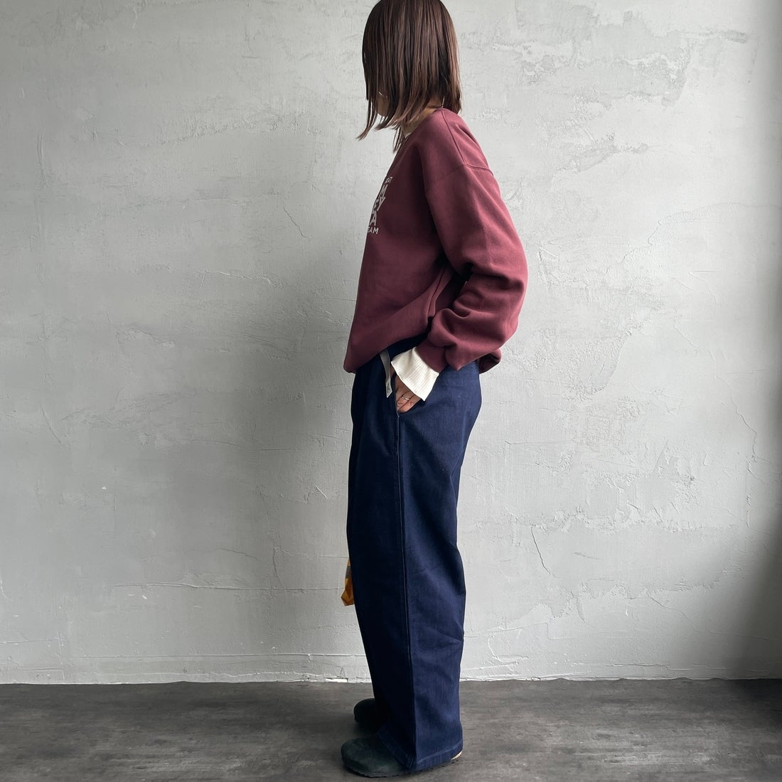 GRAMiCCi [グラミチ] 別注 ワイドデニムパンツ [GUP5-F1089-JF] ONE WASH &&モデル身長：160cm 着用サイズ：XS&&
