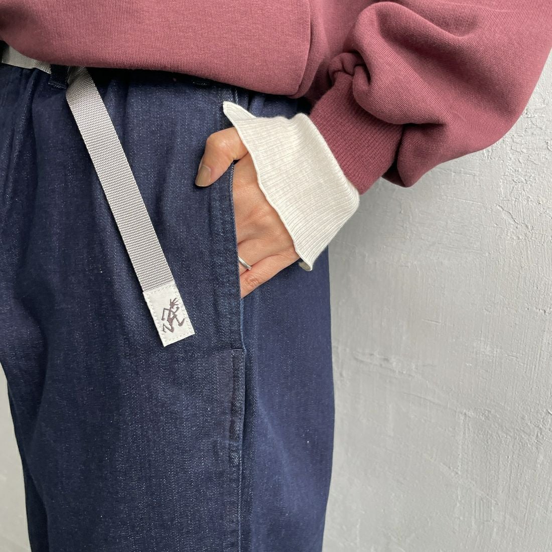 GRAMiCCi [グラミチ] 別注 ワイドデニムパンツ [GUP5-F1089-JF] ONE WASH &&モデル身長：160cm 着用サイズ：XS&&