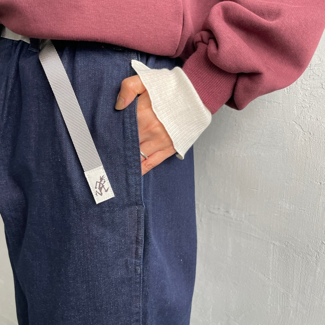 GRAMiCCi [グラミチ] 別注 ワイドデニムパンツ [GUP5-F1089-JF] ONE WASH &&モデル身長：160cm 着用サイズ：XS&&