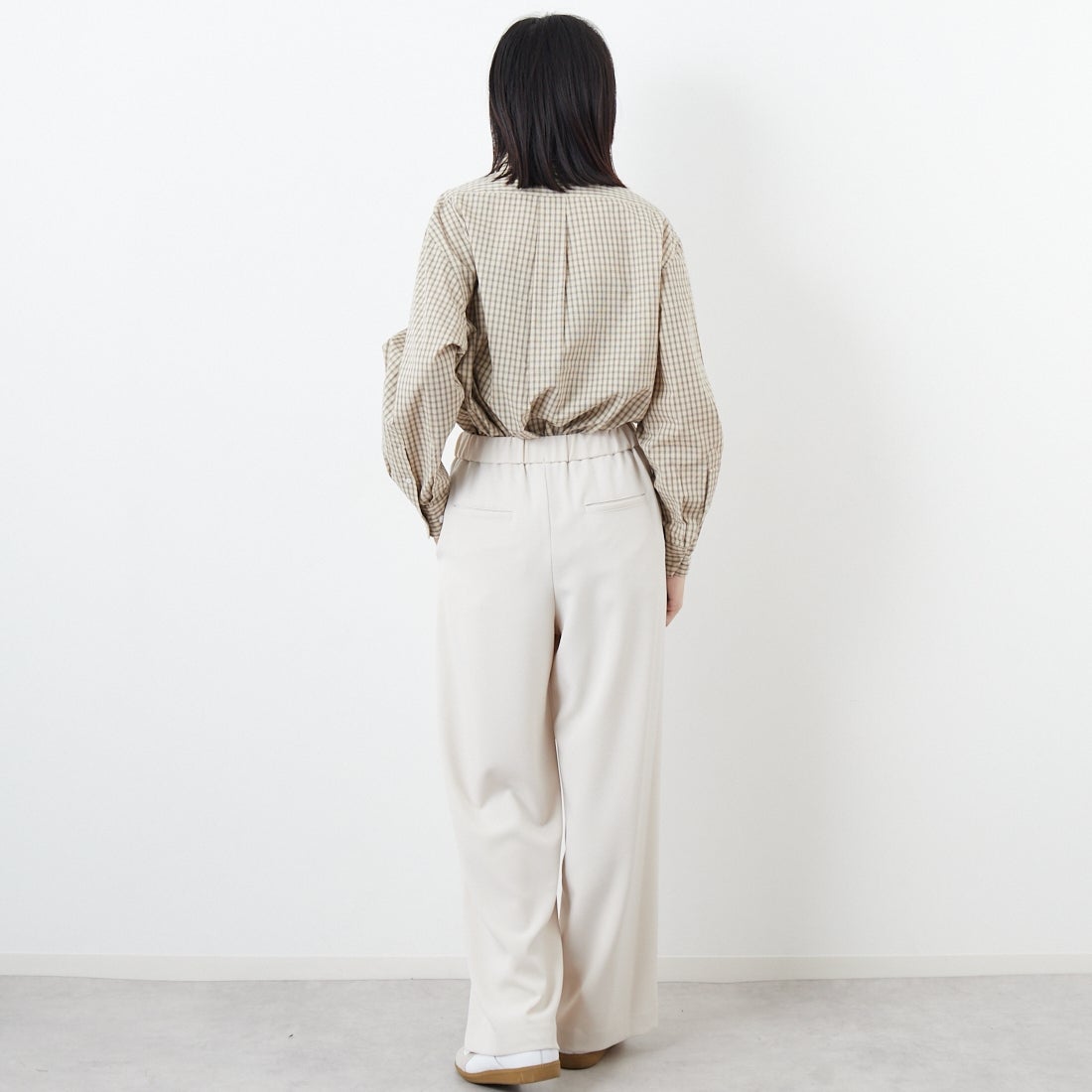 Jeans Factory Clothes [ジーンズファクトリークローズ] 杢調ツイルストレッチワイドパンツ [J-4826] 200 ﾍﾞｰｼﾞｭ &&モデル身長：162cm 着用サイズ：36&&