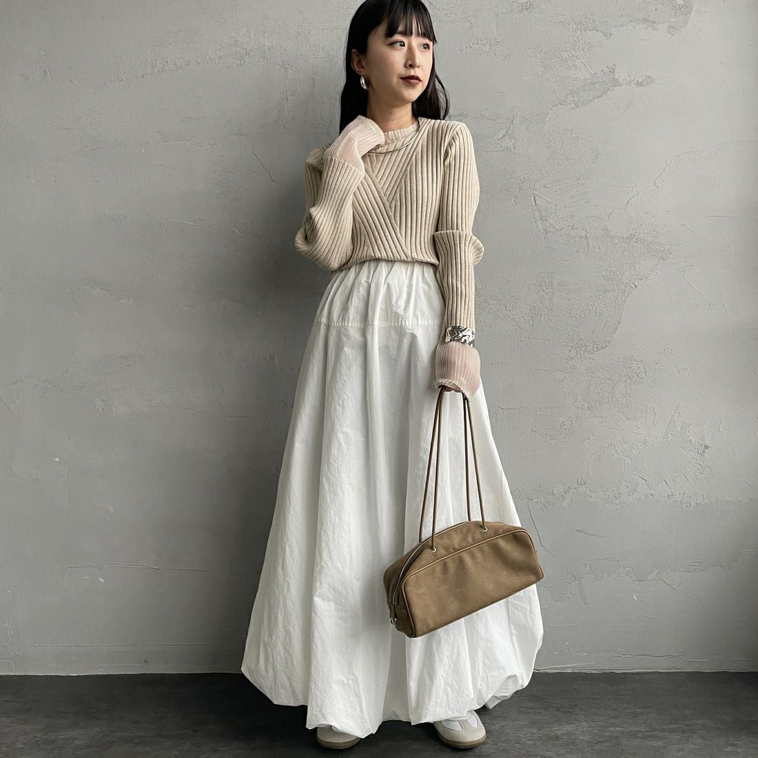 nenom [ネノム] ラメ袖切り替え ランダムリブニット [NE25131024] 22 BEIGE