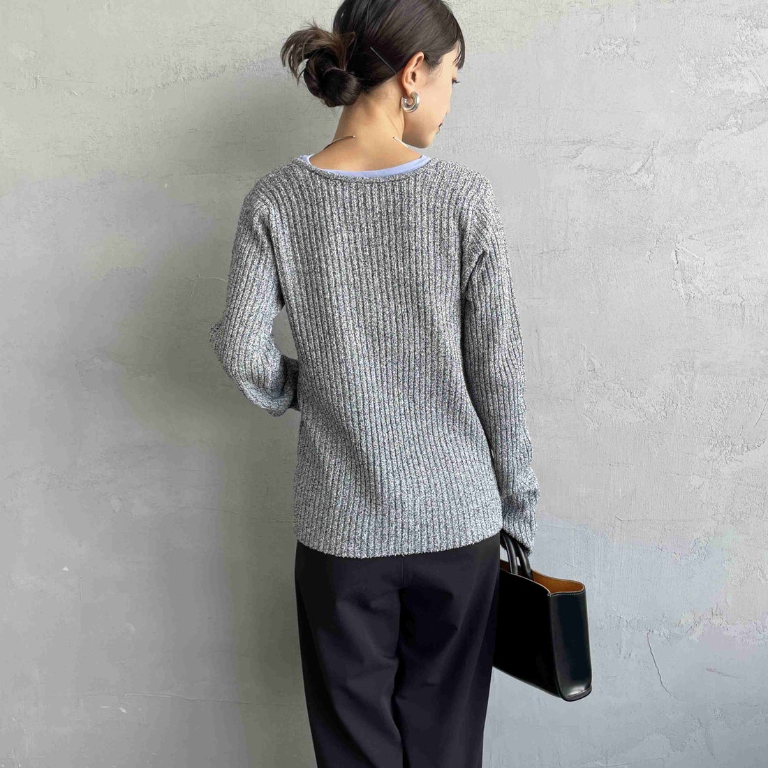 nenom [ネノム] 2WAY メランジリボンニットカーディガン [NE25131026] 09 BLACK &&モデル身長：150cm 着用サイズ：F&&