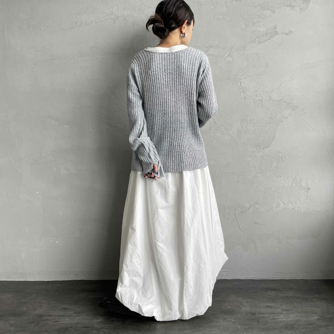 nenom [ネノム] 2WAY メランジリボンニットカーディガン [NE25131026] 07 GRAY &&モデル身長：150cm 着用サイズ：F&&