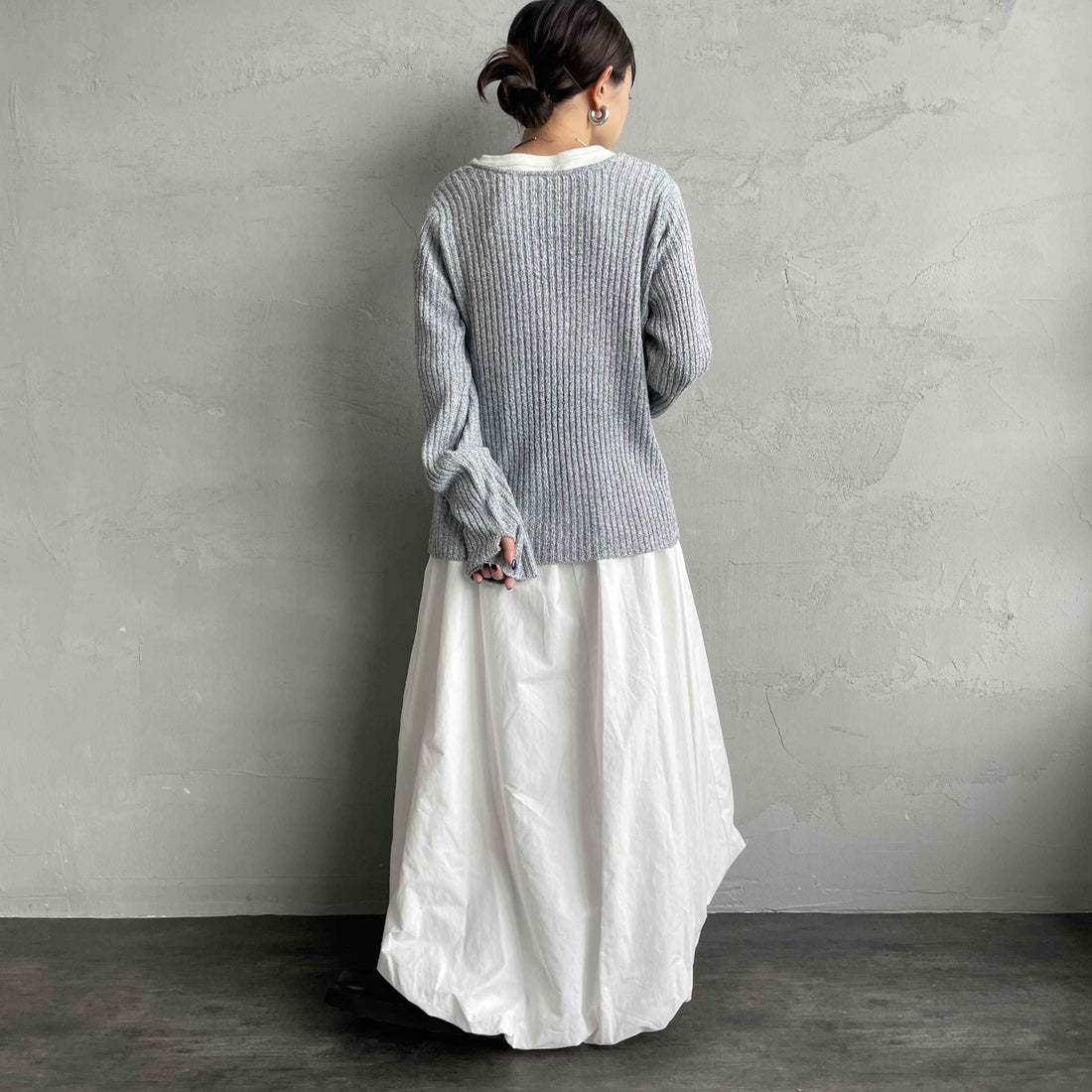nenom [ネノム] 2WAY メランジリボンニットカーディガン [NE25131026] 07 GRAY &&モデル身長：150cm 着用サイズ：F&&