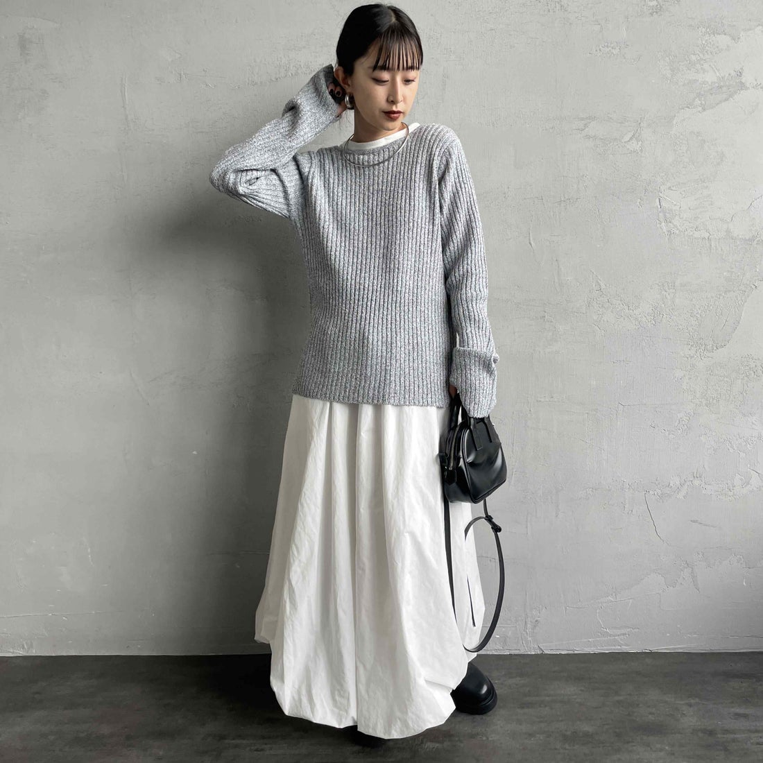 nenom [ネノム] 2WAY メランジリボンニットカーディガン [NE25131026] 07 GRAY &&モデル身長：150cm 着用サイズ：F&&