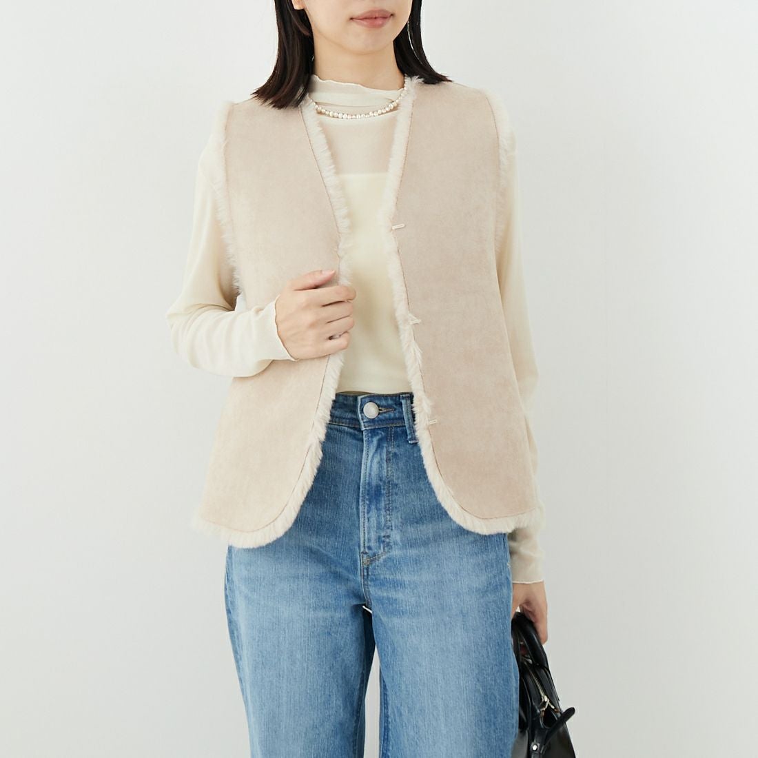 Jeans Factory Clothes [ジーンズファクトリークローズ] エコファーベスト [330021] 153 ﾍﾞｰｼﾞｭ &&モデル身長：162cm 着用サイズ：F&&