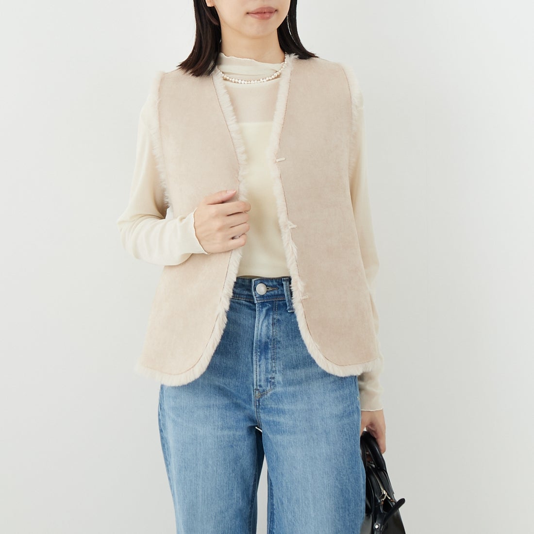 Jeans Factory Clothes [ジーンズファクトリークローズ] エコファーベスト [330021] 153 ﾍﾞｰｼﾞｭ &&モデル身長：162cm 着用サイズ：F&&