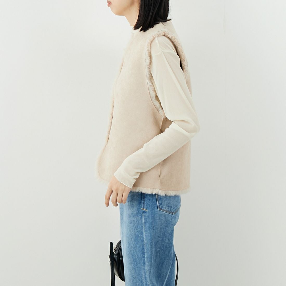 Jeans Factory Clothes [ジーンズファクトリークローズ] エコファーベスト [330021] 153 ﾍﾞｰｼﾞｭ &&モデル身長：162cm 着用サイズ：F&&