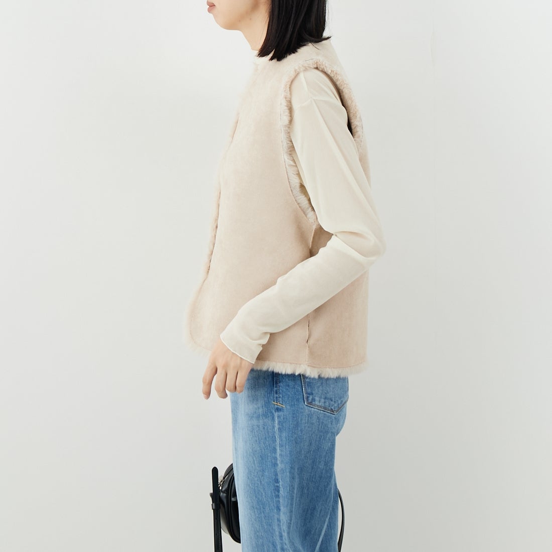 Jeans Factory Clothes [ジーンズファクトリークローズ] エコファーベスト [330021] 153 ﾍﾞｰｼﾞｭ &&モデル身長：162cm 着用サイズ：F&&