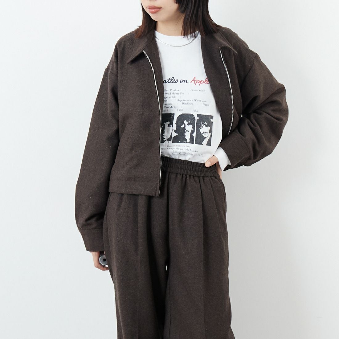 Noir Fabrik [ヌワールファブリック] ジップジャケット [IN2-JK-5] BROWN &&モデル身長：162cm 着用サイズ：F&&
