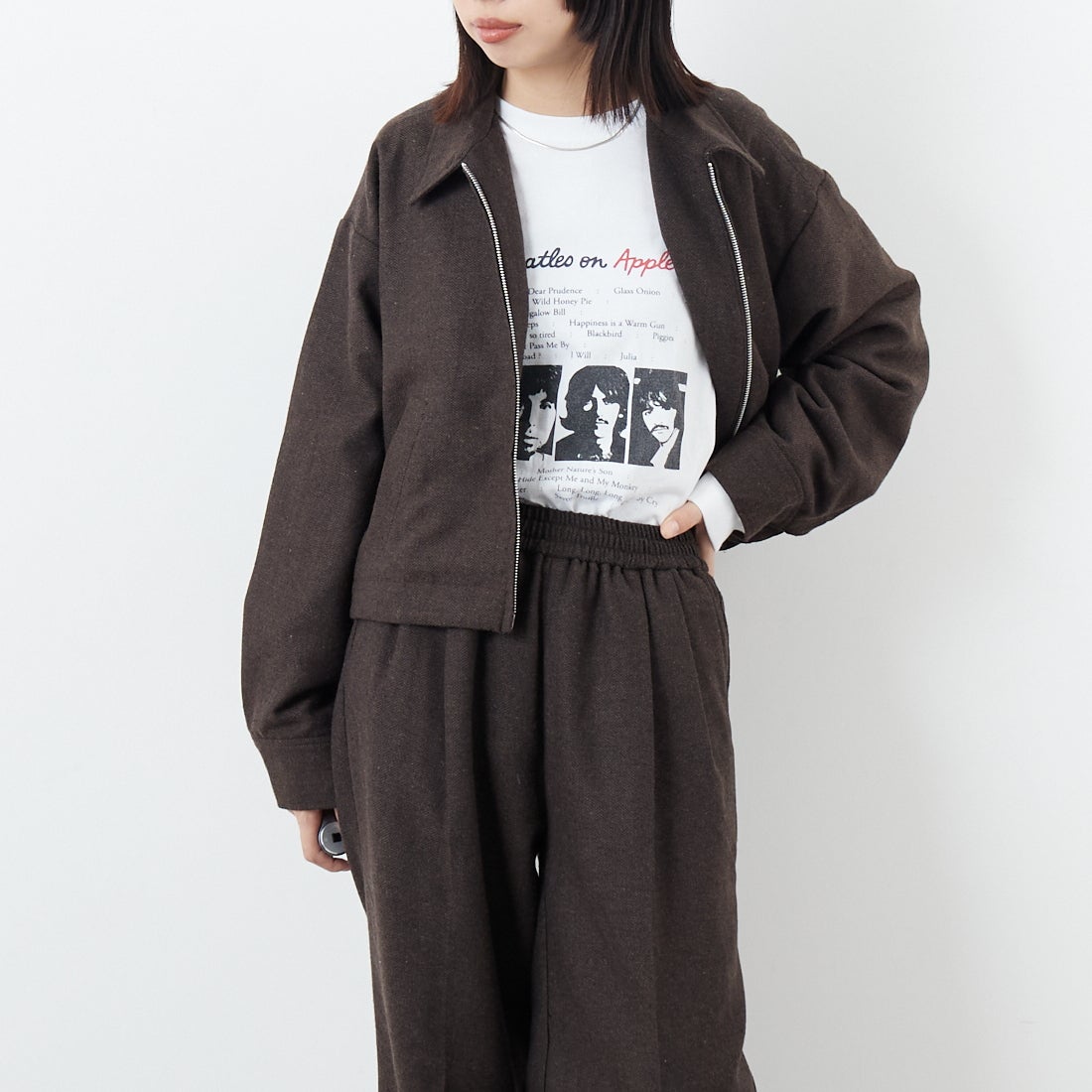 Noir Fabrik [ヌワールファブリック] ジップジャケット [IN2-JK-5] BROWN &&モデル身長：162cm 着用サイズ：F&&
