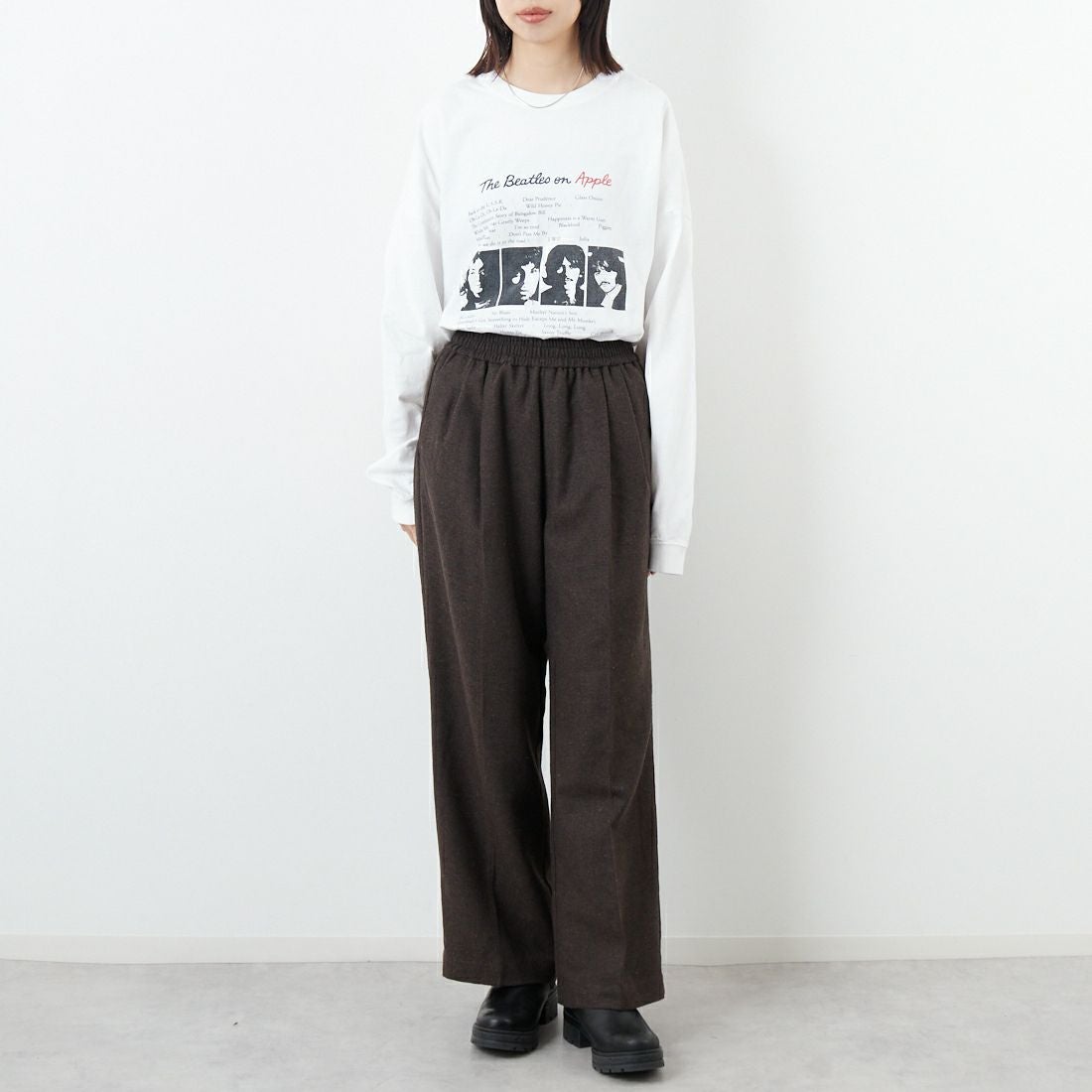 Noir Fabrik [ヌワールファブリック] イージーフレアパンツ [IN16-PT-5] BROWN &&モデル身長：162cm 着用サイズ：S&&