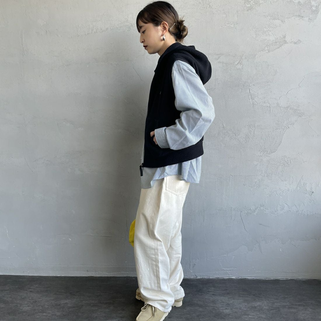 DANTON [ダントン] サーマルプロ ジップベスト [DT-C0471POL] BLACK &&モデル身長：150cm 着用サイズ：36&&