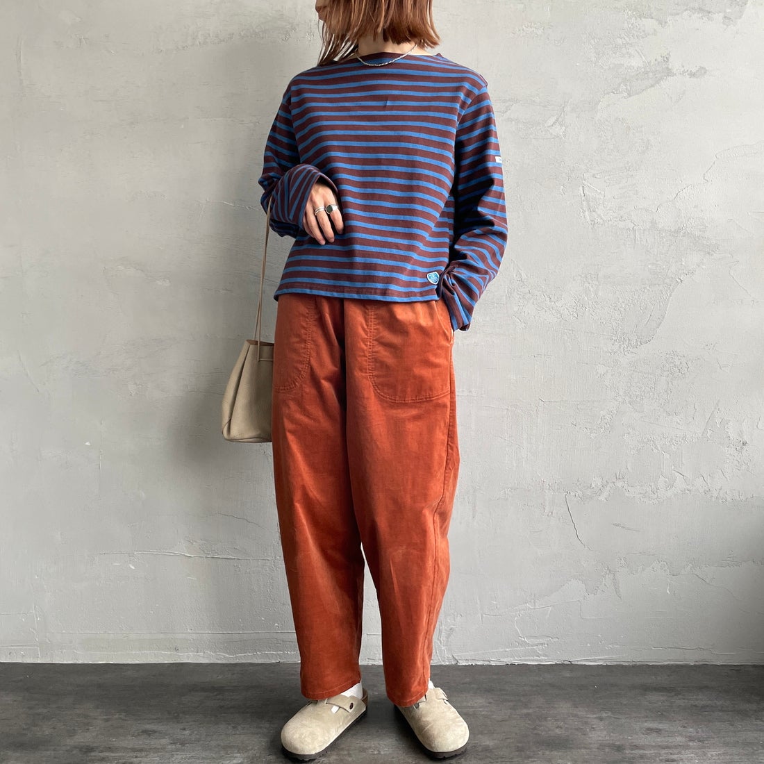 DANTON [ダントン] ストレッチコーデュロイ イージーパンツ [JD-2540SRC] ORANGE &&モデル身長：158cm 着用サイズ：36&&