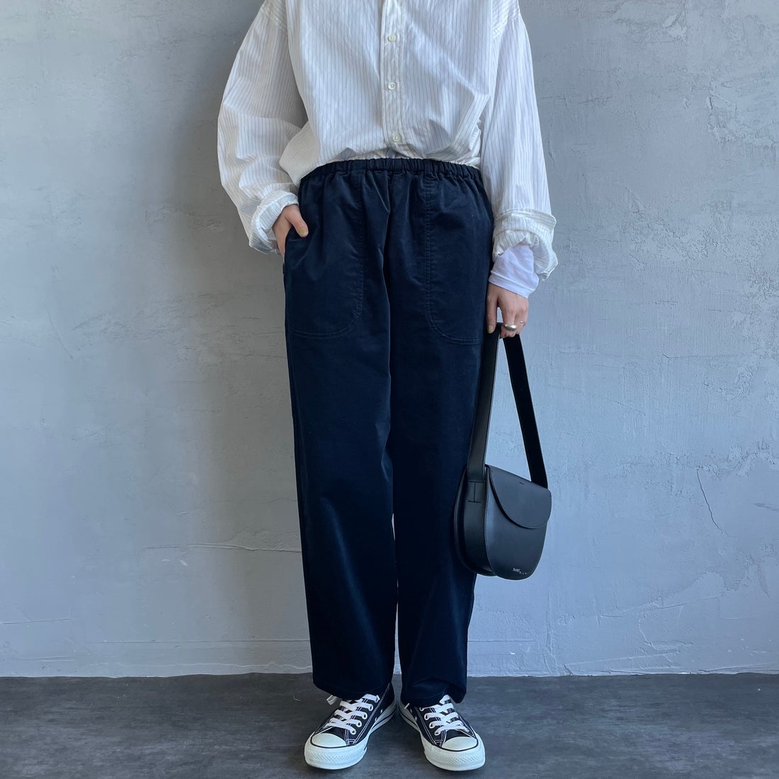 DANTON [ダントン] ストレッチコーデュロイ イージーパンツ [JD-2540SRC] DK.BLUE &&モデル身長：158cm 着用サイズ：36&&