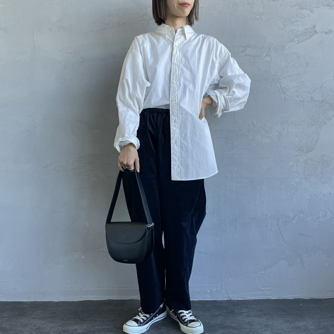 DANTON [ダントン] ストレッチコーデュロイ イージーパンツ [JD-2540SRC] DK.BLUE &&モデル身長：158cm 着用サイズ：36&&