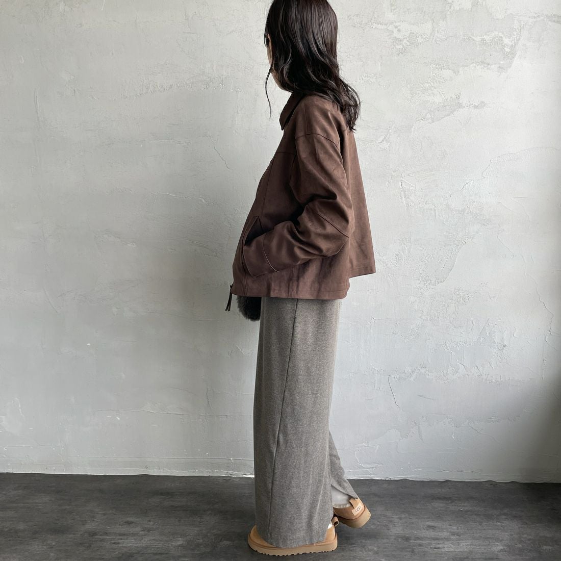 Noir Fabrik [ヌワールファブリック] スエードジャケット [25495-HN] BROWN &&モデル身長：160cm 着用サイズ：F&&