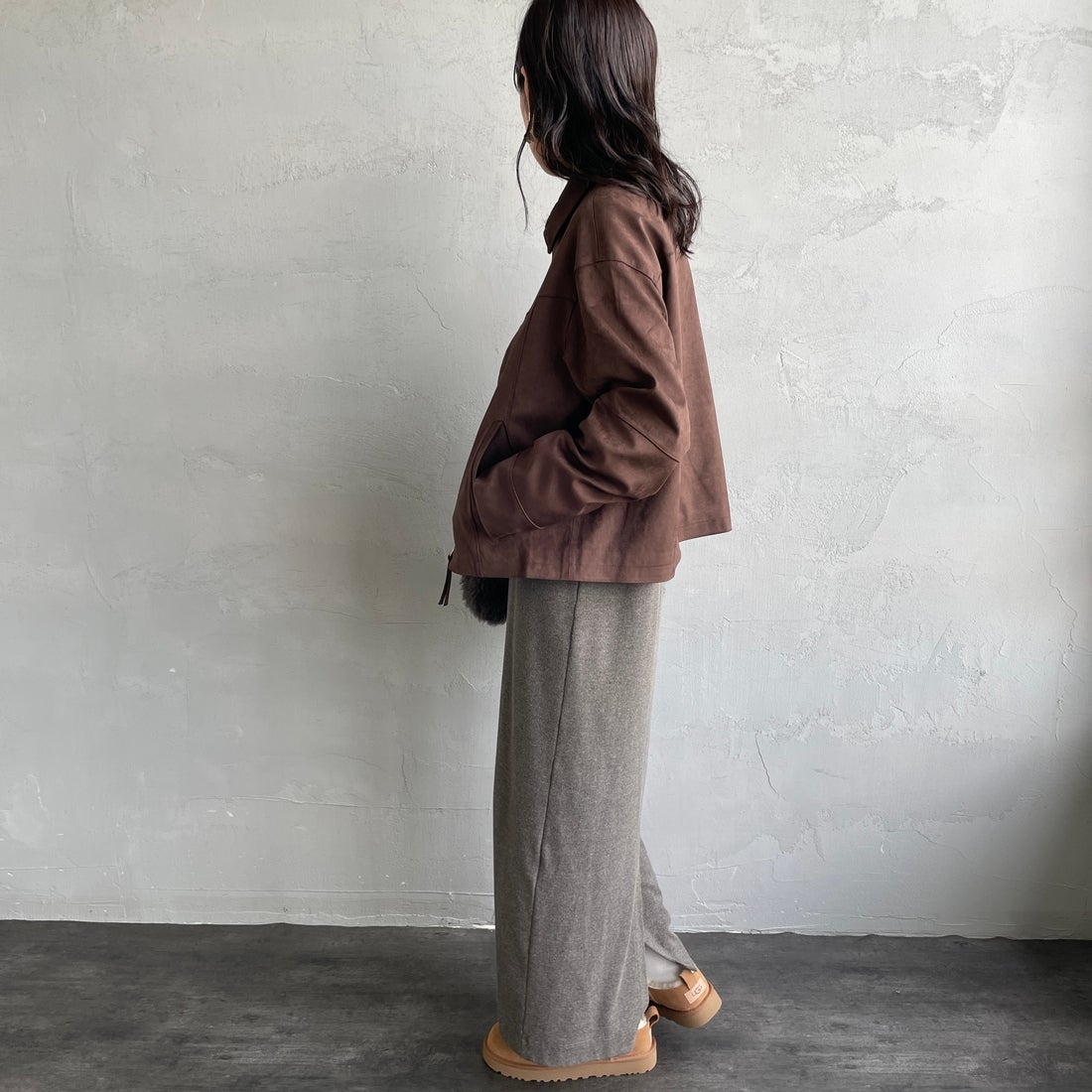 Noir Fabrik [ヌワールファブリック] スエードジャケット [25495-HN] BROWN &&モデル身長：160cm 着用サイズ：F&&