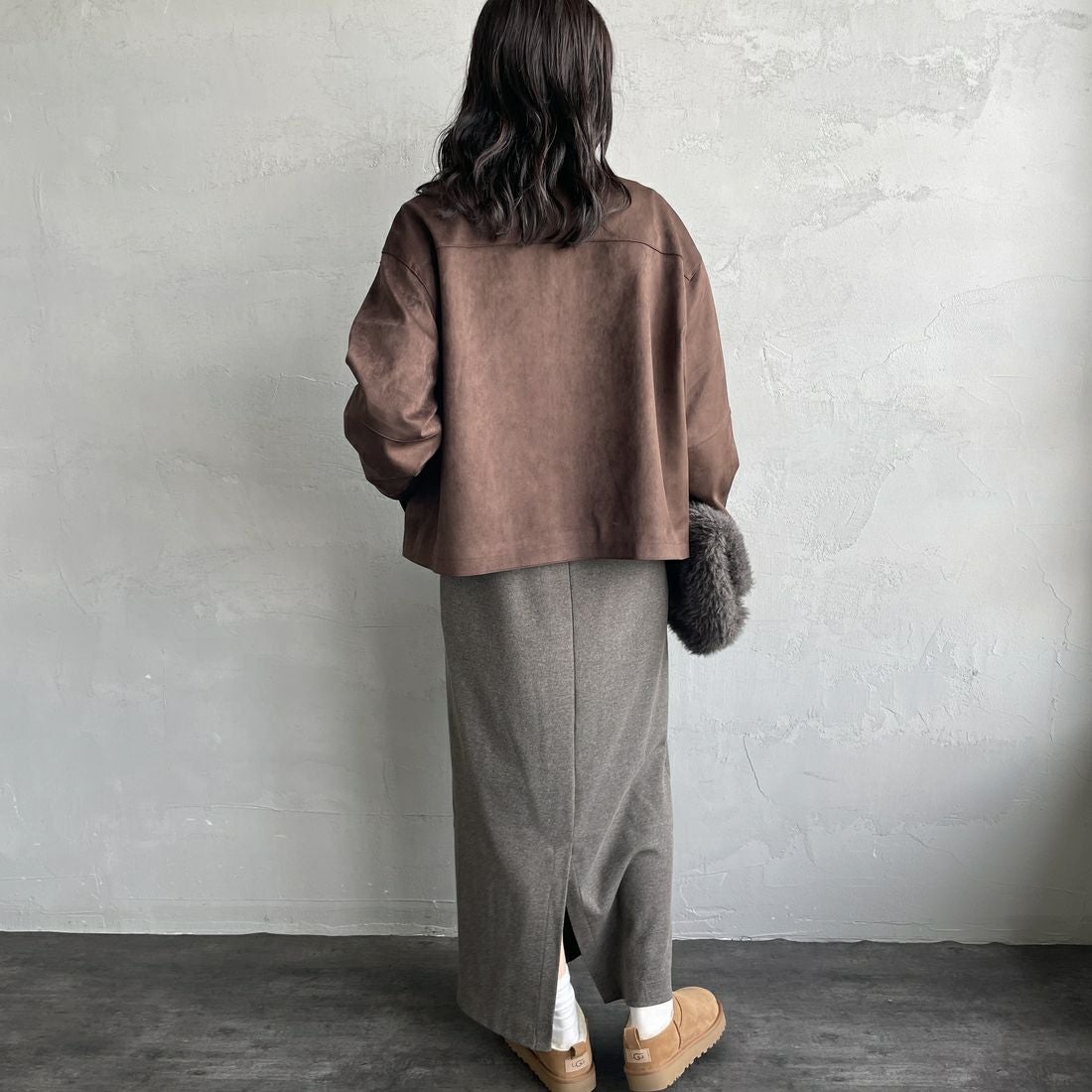 Noir Fabrik [ヌワールファブリック] スエードジャケット [25495-HN] BROWN &&モデル身長：160cm 着用サイズ：F&&