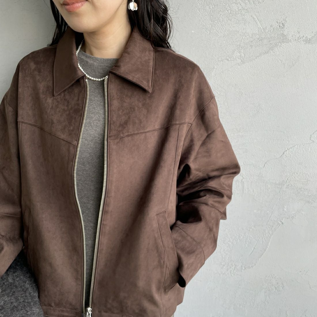 Noir Fabrik [ヌワールファブリック] スエードジャケット [25495-HN] BROWN &&モデル身長：160cm 着用サイズ：F&&