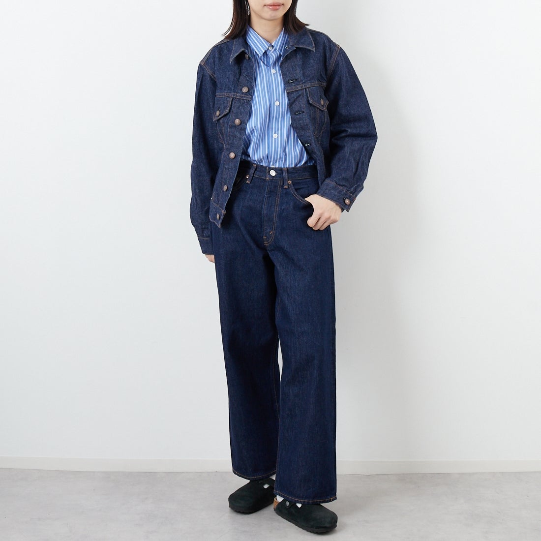 orSlow [オアスロウ] スーパーダッドデニムパンツ [01-1100W] 81 ONEWASH &&モデル身長：162cm 着用サイズ：00&&