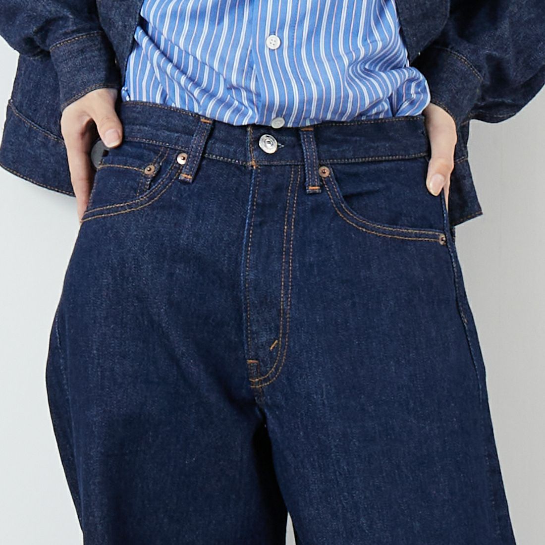 orSlow [オアスロウ] スーパーダッドデニムパンツ [01-1100W] 81 ONEWASH &&モデル身長：162cm 着用サイズ：00&&