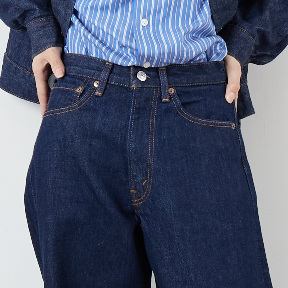 orSlow [オアスロウ] スーパーダッドデニムパンツ [01-1100W] 81 ONEWASH &&モデル身長：162cm 着用サイズ：00&&