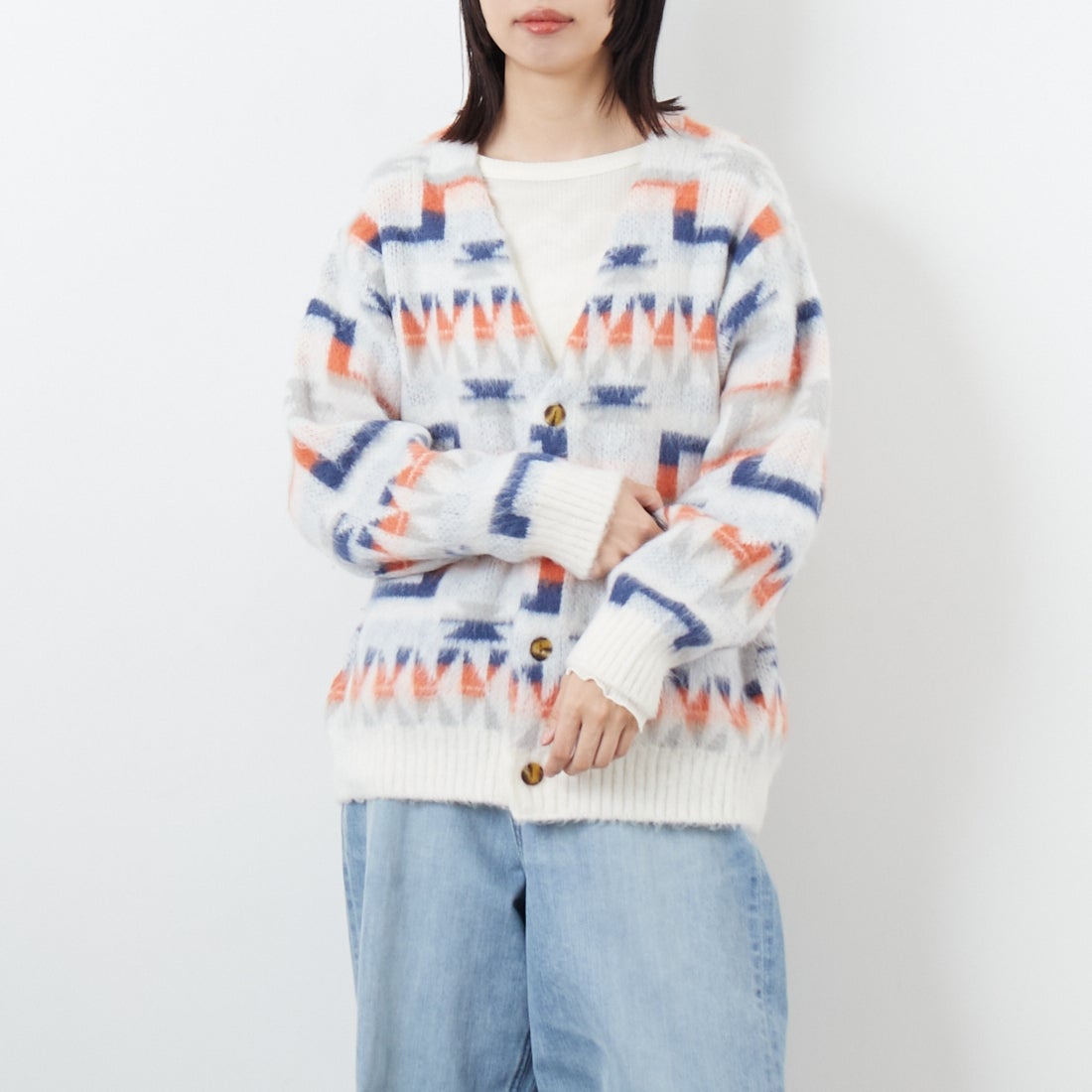 Jf Ready Made [ジェイエフレディメイド] バルキージャガードカーディガン [254AN2CD022JF] WHT &&モデル身長：162cm 着用サイズ：F&&