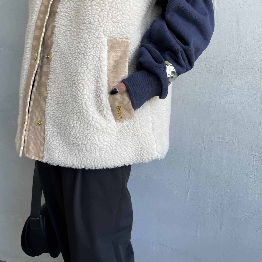 Barbour [バブアー] DULSIE LINER テディフリース ライナーボアベスト [LLI0016] ECRU/ANCIE &&モデル身長：150cm 着用サイズ：10&&