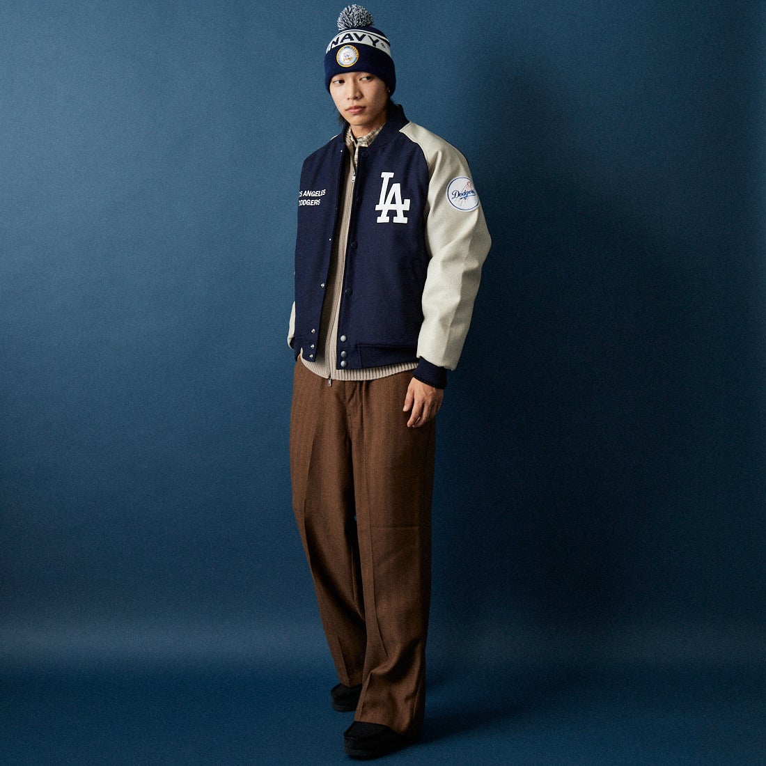 Fanatics [ファナティクス] 別注 MLBロゴワッペン メルトンスタジャン [ML2325FW0007-JF] NAVY LA