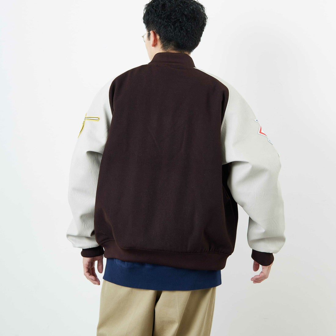 Fanatics [ファナティクス] 別注 MLBロゴワッペン メルトンスタジャン [ML2325FW0007-JF] BROWN SD &&モデル身長：168cm 着用サイズ：L&&