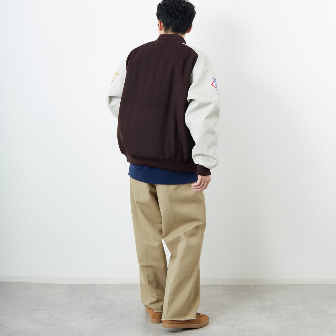 Fanatics [ファナティクス] 別注 MLBロゴワッペン メルトンスタジャン [ML2325FW0007-JF] BROWN SD &&モデル身長：168cm 着用サイズ：L&&