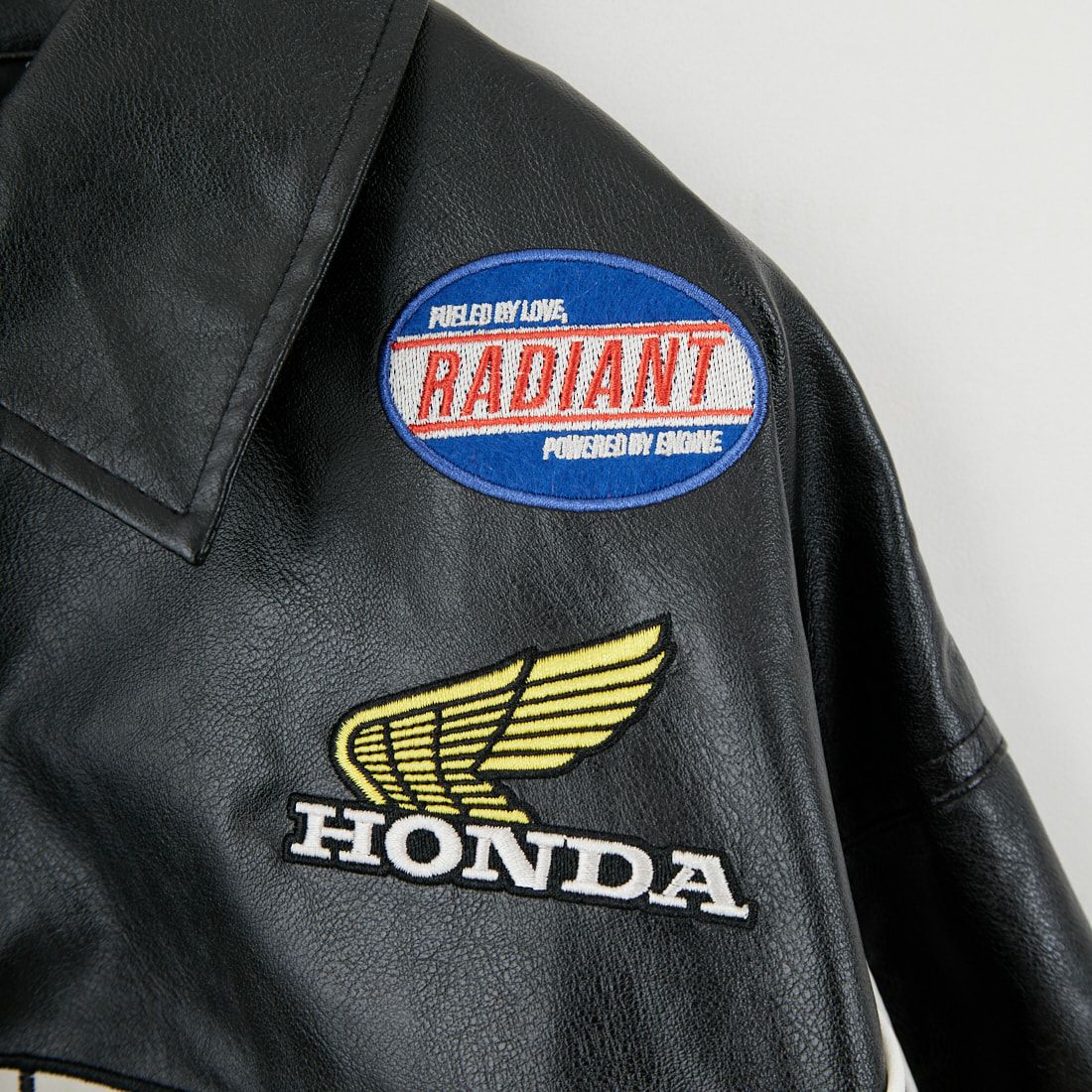 HONDA × JEANSFACTORY [ホンダ × ジーンズファクトリー] フェイクレザーレーシングジャケット [JFC-254-085] BLACK