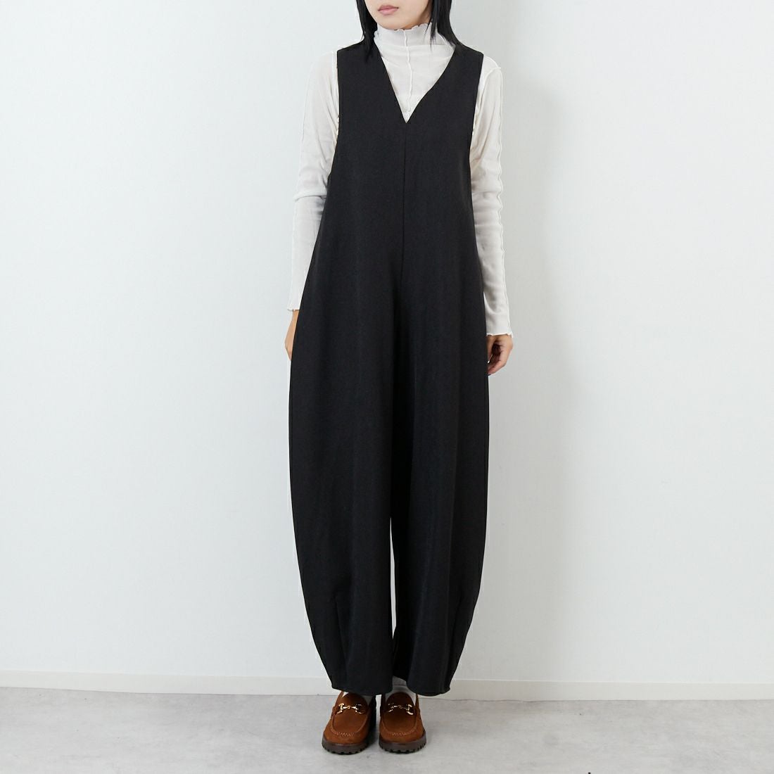 CLOCHE [クロシェ] ウールライク2WAYサロペット [55286522] ﾌﾞﾗｯｸ &&モデル身長：167cm 着用サイズ：2&&