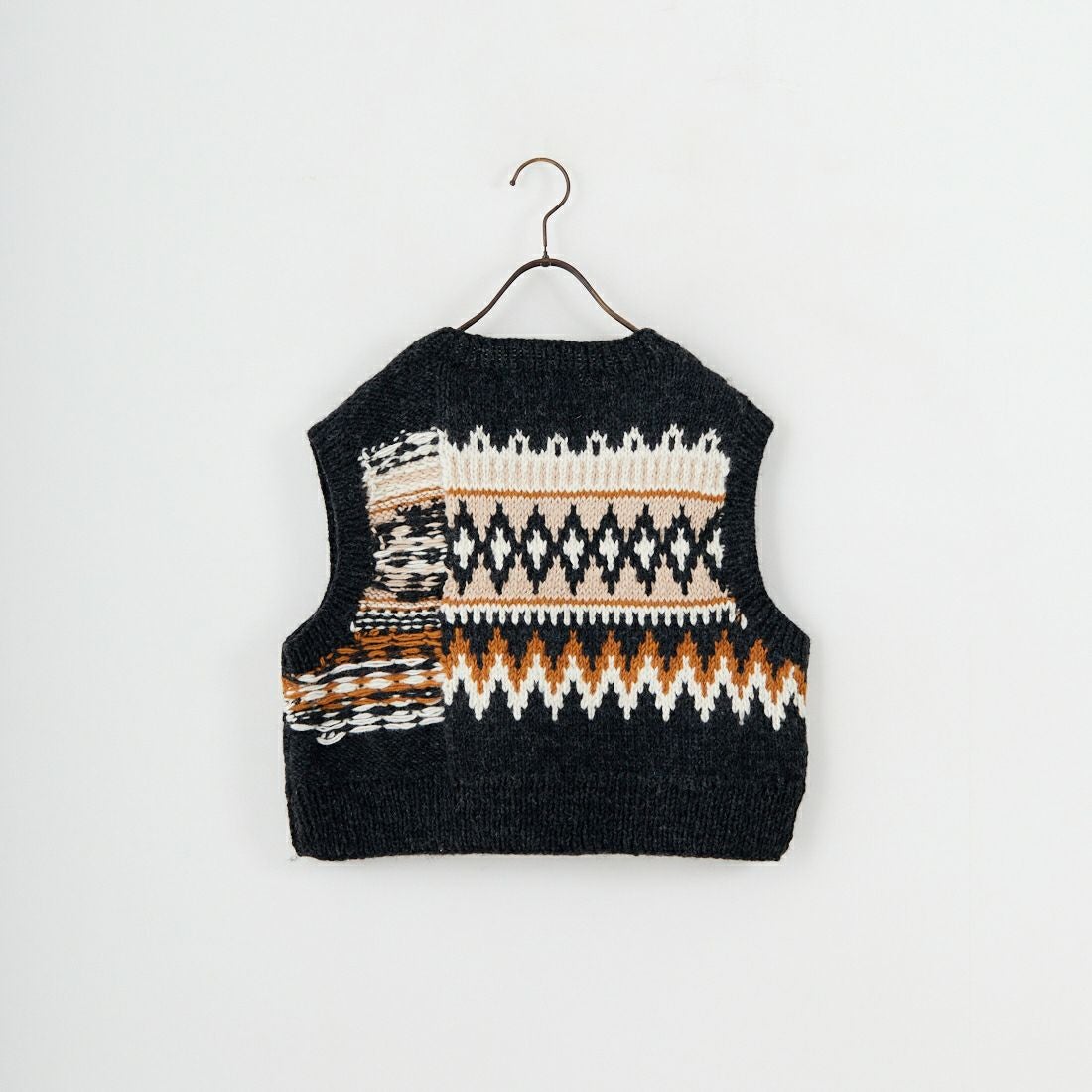 NEPAL HANDKNIT [ネパールハンドニット] ジャガードベスト [12568-NP] ﾁｬｺｰﾙ/ｲｴﾛｰ