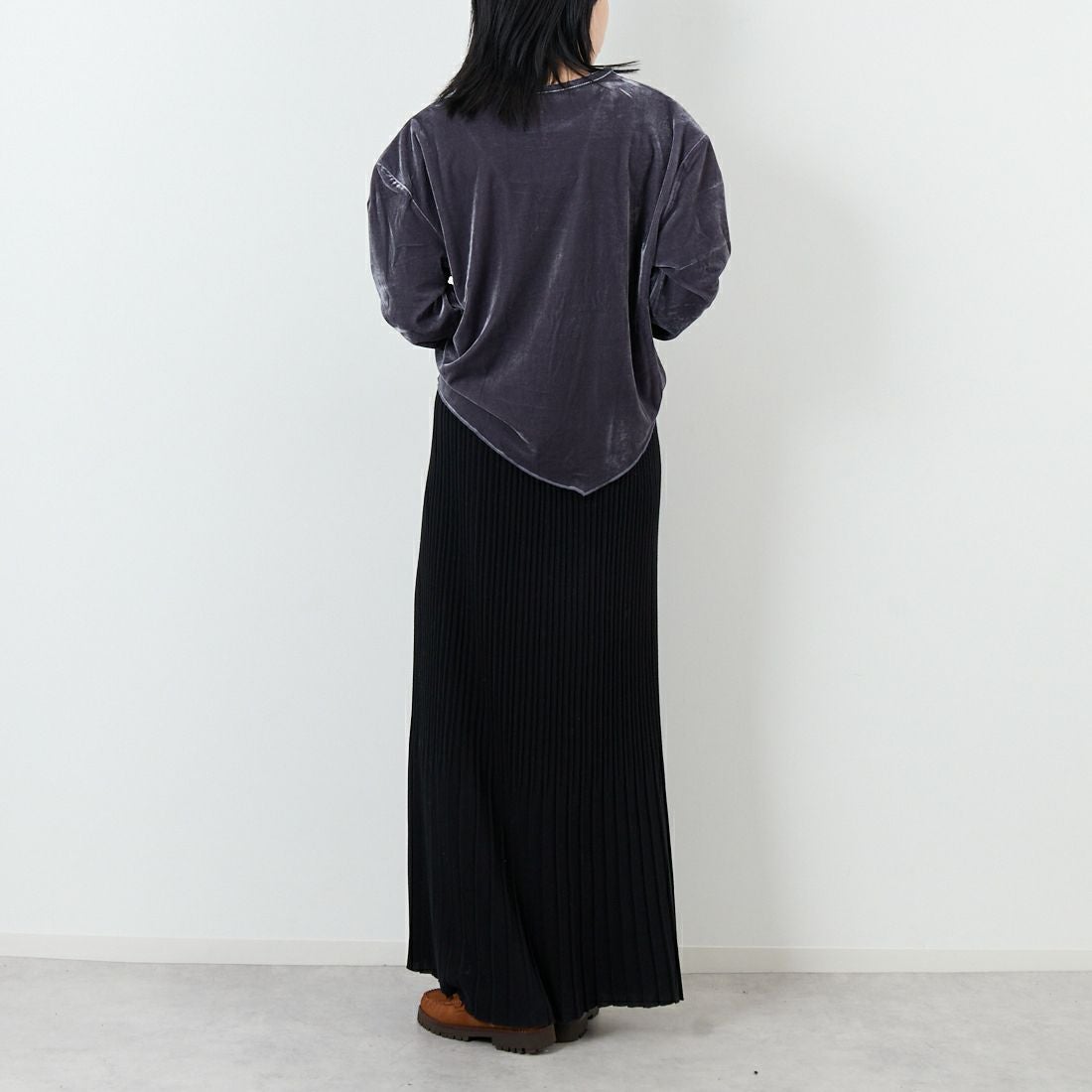 null. [ヌル] ベロアドロップショルダートップス [153WCT254014] CGRY &&モデル身長：167cm 着用サイズ：F&&