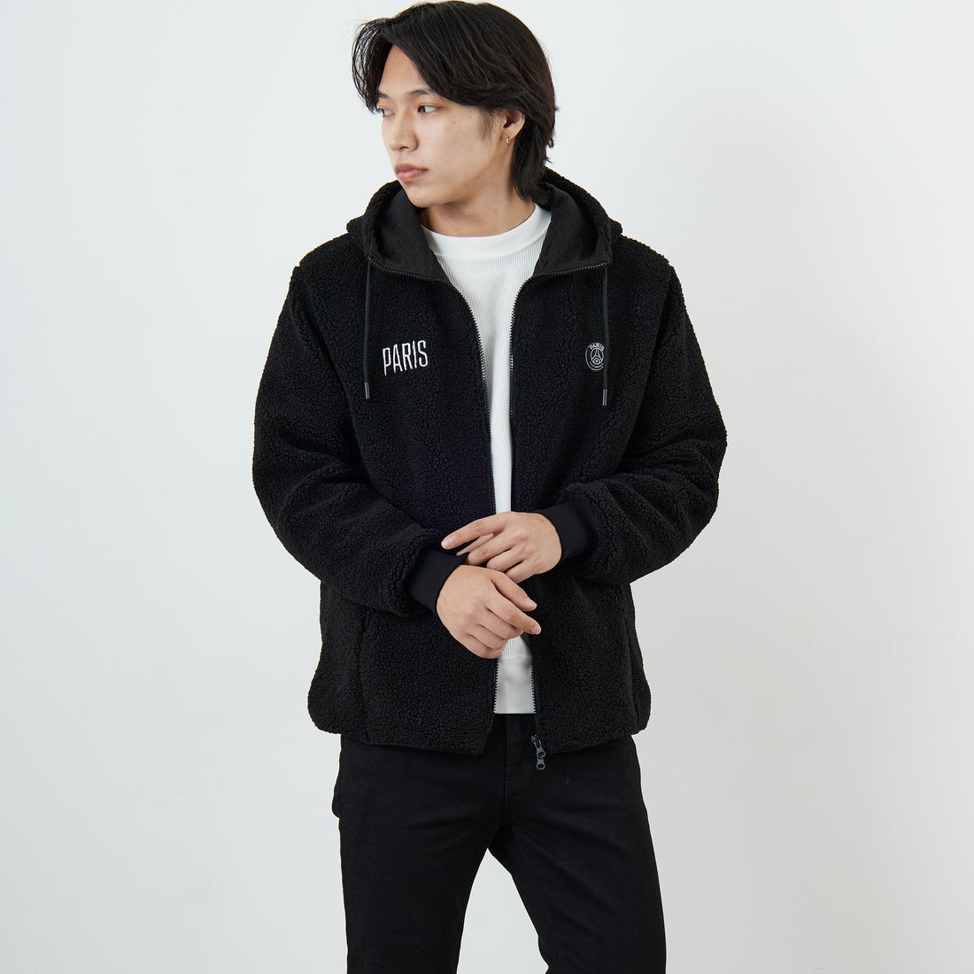 PARIS SAINT-GERMAN [パリ・サンジェルマン] PSG ロゴ刺繍ボアフーディ