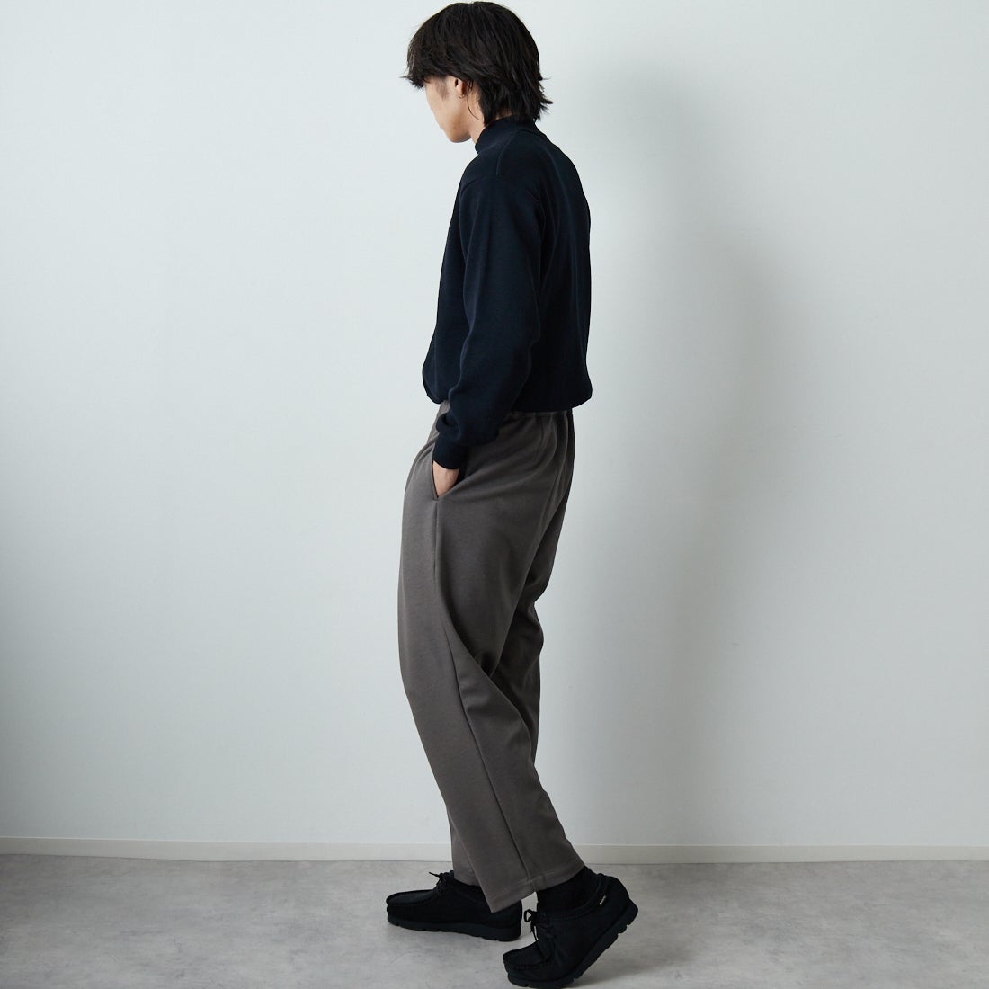 Noir Fabrik [ヌワールファブリック] ミラノリブモックネックニット [NF-254-069] BLACK &&モデル身長：179cm 着用サイズ：M&&