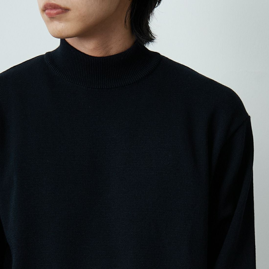 Noir Fabrik [ヌワールファブリック] ミラノリブモックネックニット [NF-254-069] BLACK &&モデル身長：179cm 着用サイズ：M&&