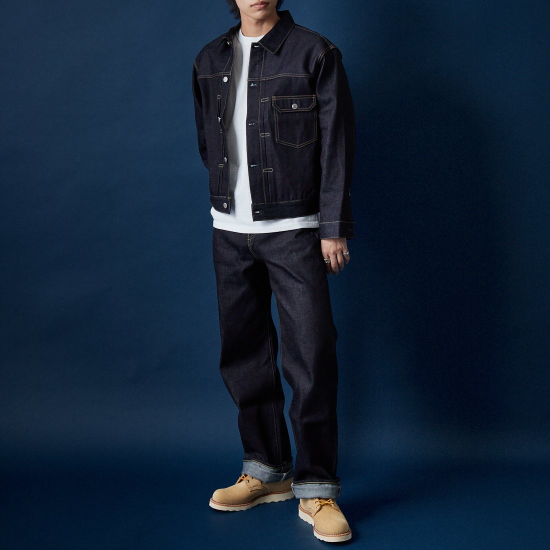 MOMOTARO JEANS [モモタロウ ジーンズ] スタンダード デニムジャケット 14.7oz [MMGJ0001] INDIGO &&モデル身長：179cm 着用サイズ：M&&