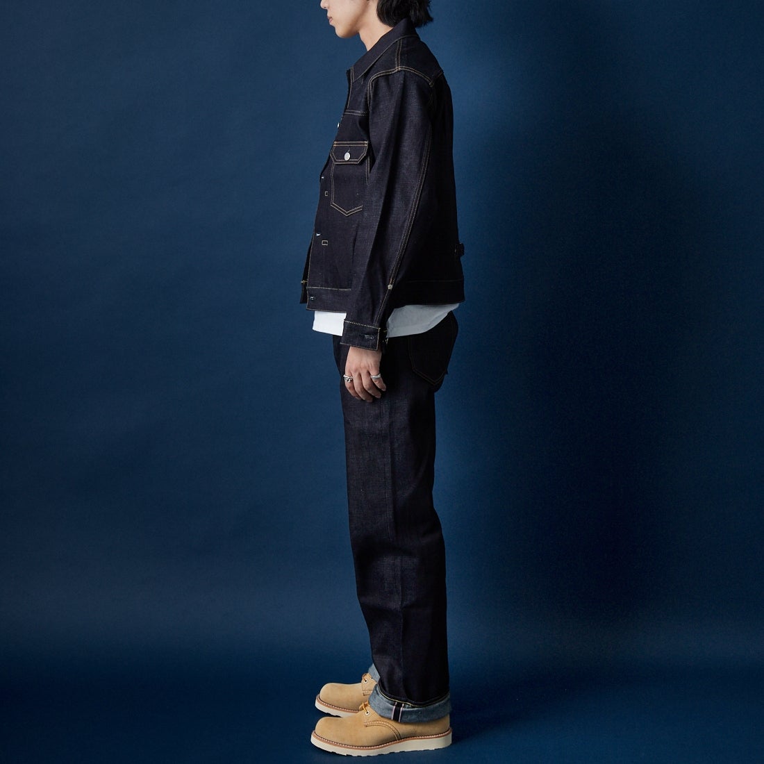 MOMOTARO JEANS [モモタロウ ジーンズ] スタンダード デニムジャケット 14.7oz [MMGJ0001] INDIGO &&モデル身長：179cm 着用サイズ：M&&