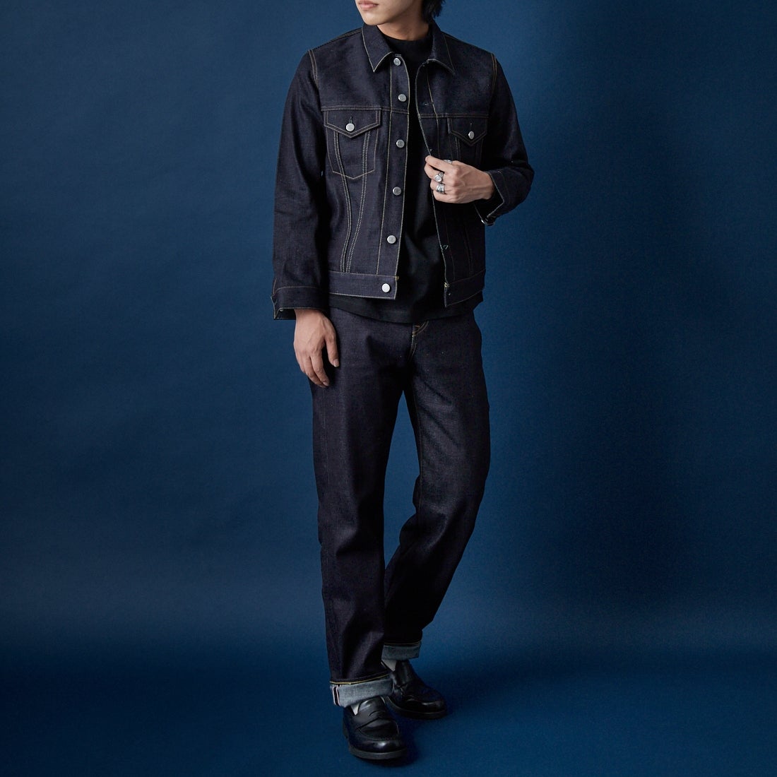 MOMOTARO JEANS [モモタロウ ジーンズ] スタンダード デニムジャケット 14.7oz [MMGJ0003] INDIGO&&モデル身長：179cm 着用サイズ：M&&