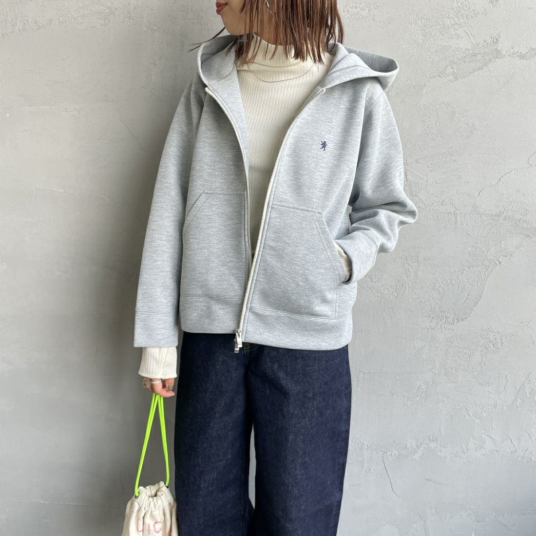 Gymphlex [ジムフレックス] ジップフーデッドジャケット [GY-C0478DDN] TOP GREY &&モデル身長：160cm 着用サイズ：XS&&