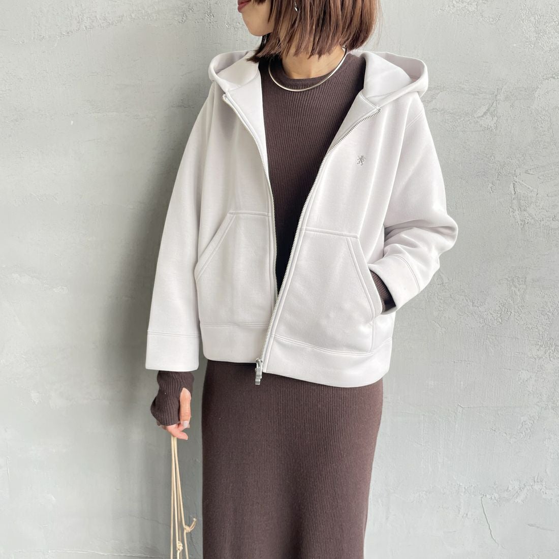 Gymphlex [ジムフレックス] ジップフーデッドジャケット [GY-C0478DDN] OYSTER WHT &&モデル身長：160cm 着用サイズ：XS&&