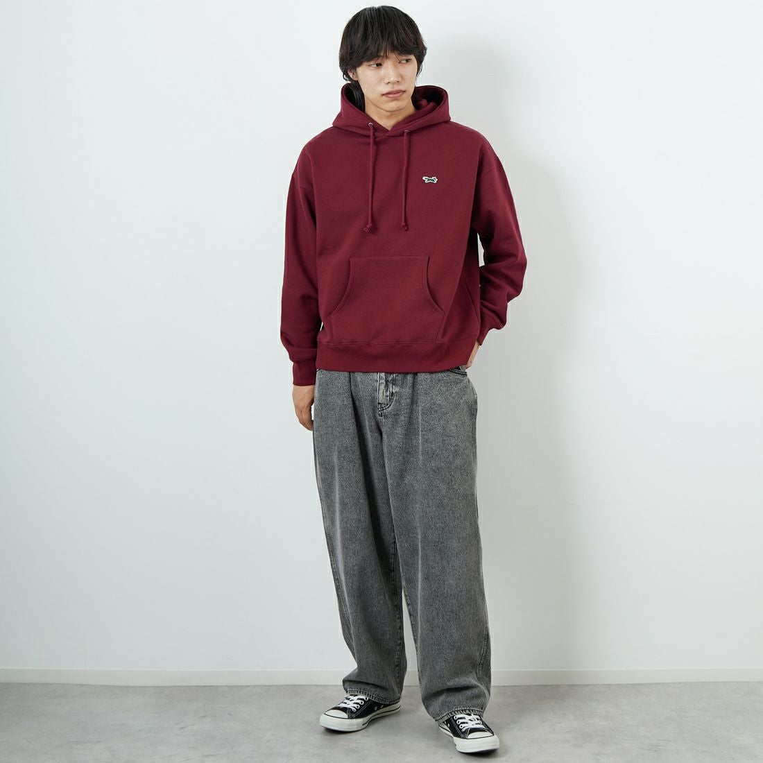 THE FOX [ザフォックス] 別注 スウェットパーカー [JFL25AW-03-JF] WINE &&モデル身長：179cm 着用サイズ：L&&