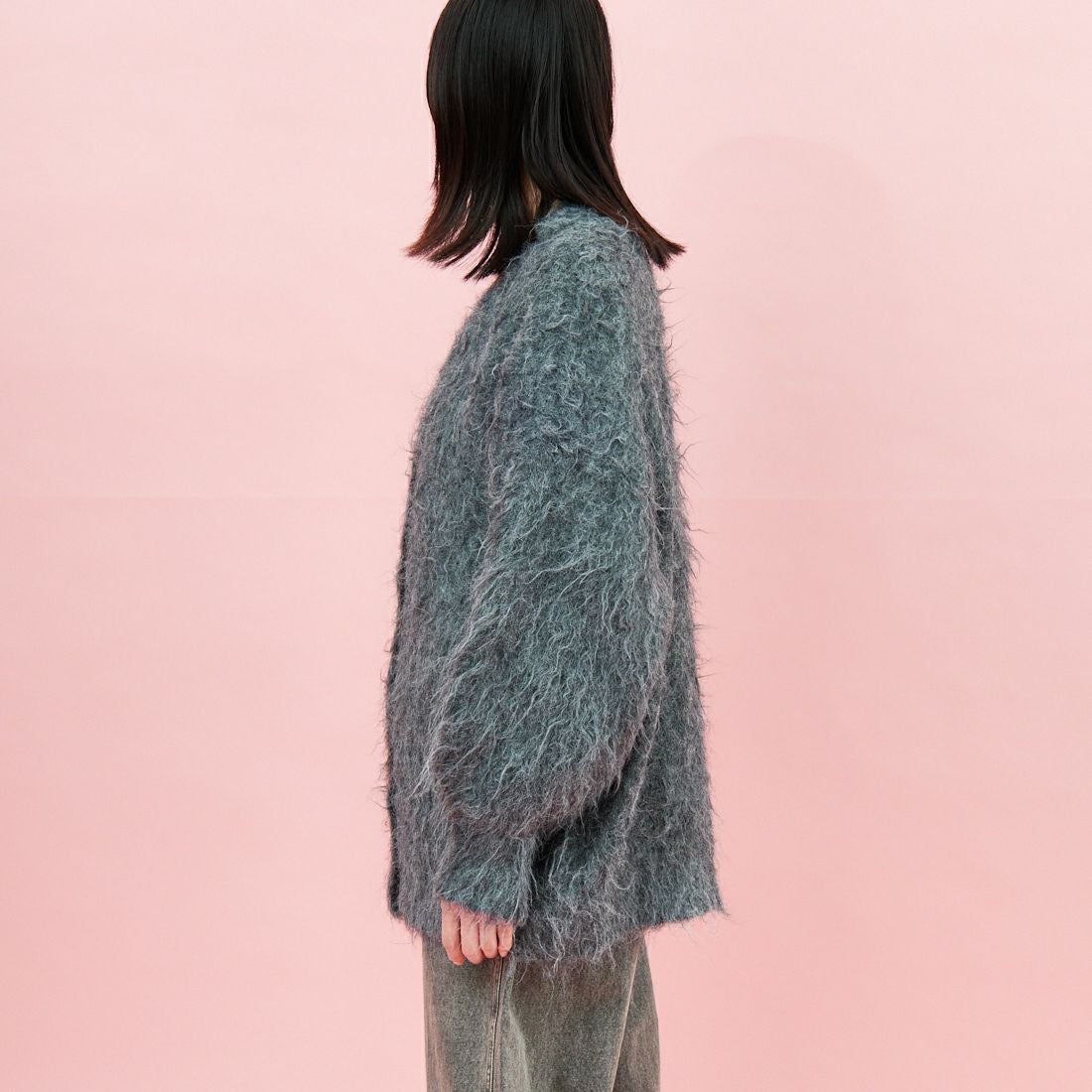 hwyl [ヒュイル] オーバーサイズシャギーニットカーディガン [55285569] ﾁｬｺｰﾙ &&モデル身長：162cm 着用サイズ：2&&