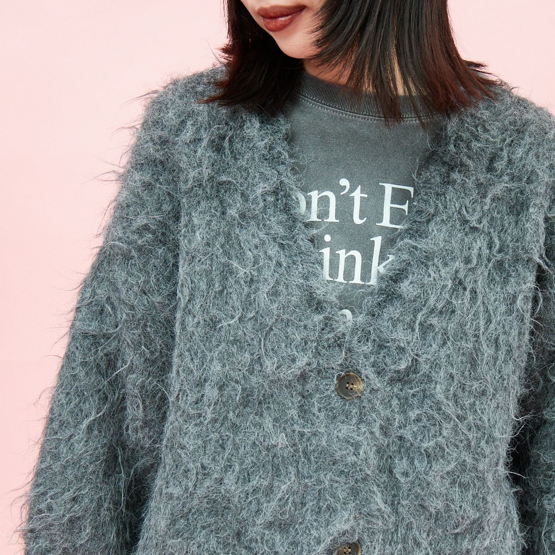 hwyl [ヒュイル] オーバーサイズシャギーニットカーディガン [55285569] ﾁｬｺｰﾙ &&モデル身長：162cm 着用サイズ：2&&